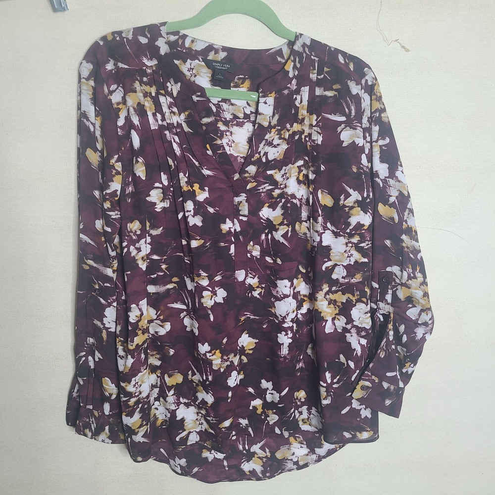 Simply Vera Vera Wang Women's Floral Print‎ Long Sleeve Blouse Top - Size L